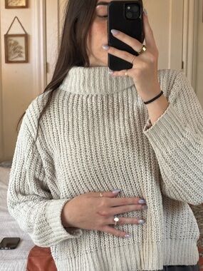 American Threads Cream Chunky Cowl Turtleneck Sweater
